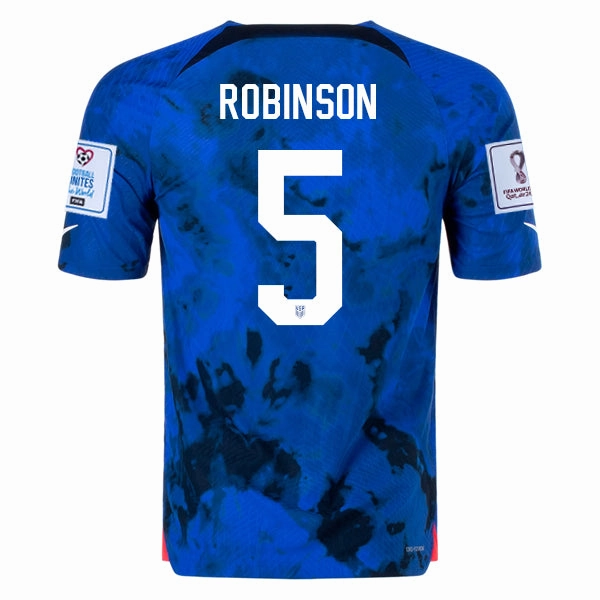Nike United States Antonee Robinson Authentic Match Away Jersey 22/23 w/ World Cup 2022 Patches (Bright Blue/White) High Elasticity Cloth