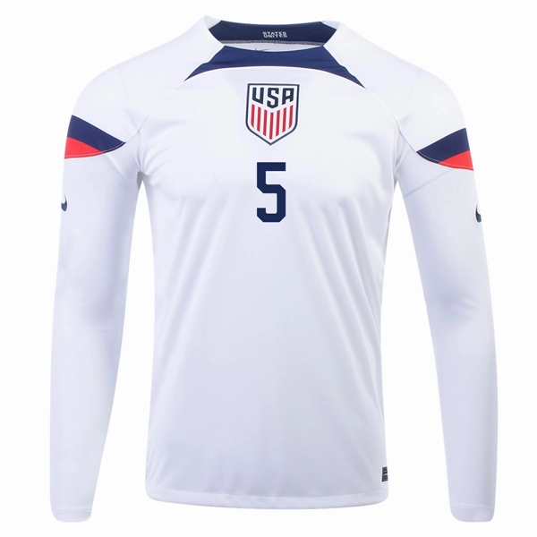 Mesh Panel Nike United States Antonee Robinson Home Long Sleeve Jersey 22/23 (White/Loyal Blue)