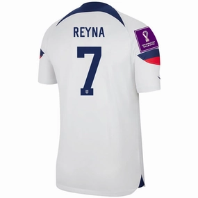 Clean Finish Thermal Regulating Fabric Nike United States Authentic Match Gio Reyna Home Jersey 22/23 w/ World Cup 2022 Patches (White/Loyal Blue)