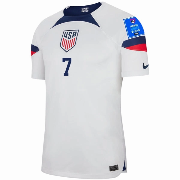 Nike United States Authentic Match Gio Reyna Home Jersey 22/23 w/ World Cup 2022 Patches (White/Loyal Blue) No Drag Reinforced Neckline