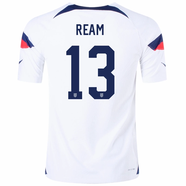 Nike United States Authentic Match Tim Ream Home Jersey 22/23 (White/Loyal Blue) Bemberg Collar Finish