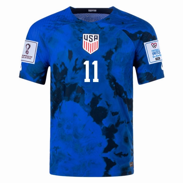 Lightweight Knit Nike United States Brendan Aaronson Authentic Match Away Jersey 22/23 w/ World Cup 2022 Patches (Bright Blue/White)