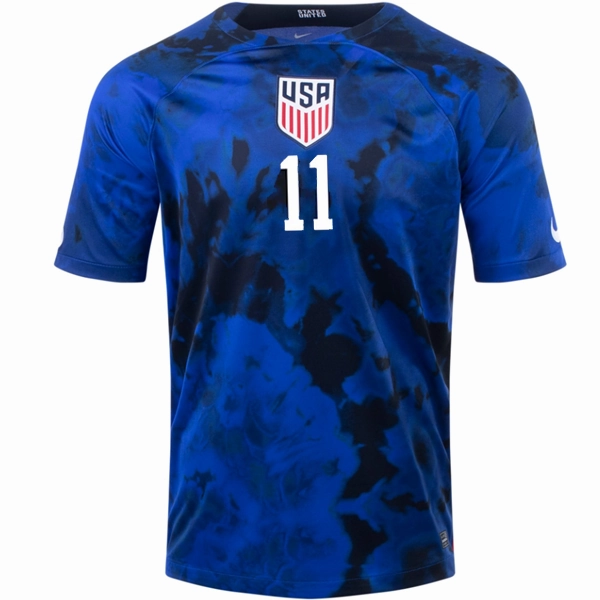Nike United States Brenden Aaronson Away Jersey 22/23 (Bright Blue/White) Breathe Zone Non Restrictive Armholes