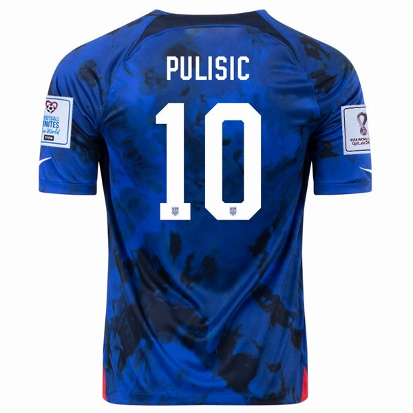 Nike United States Christian Pulisic Away Jersey 22/23 w/ World Cup 2022 Patches (Bright Blue/White) Quick Dry Material