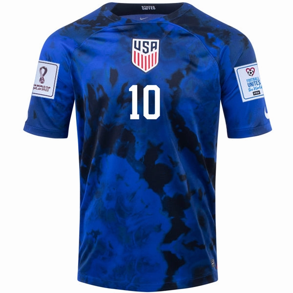 Nike United States Christian Pulisic Away Jersey 22/23 w/ World Cup 2022 Patches (Bright Blue/White) Neutral Vibe Fade Resistant Finish