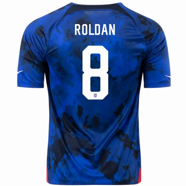 Breathable Base Focus Fit Nike United States Cristian Roldan Away Jersey 22/23 (Bright Blue/White)