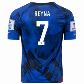 Smart Motion Cool Touch Nike United States Giovanni Reyna Away Jersey 22/23 w/ World Cup 2022 Patches (Bright Blue/White)