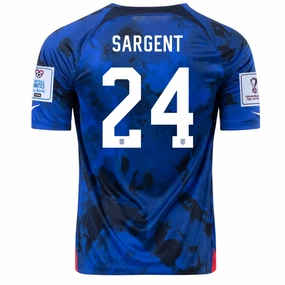 fitness gear Biodegradable Synthetic Fibers Nike United States Josh Sargent Away Jersey 22/23 w/ World Cup 2022 Patches (Bright Blue/White)