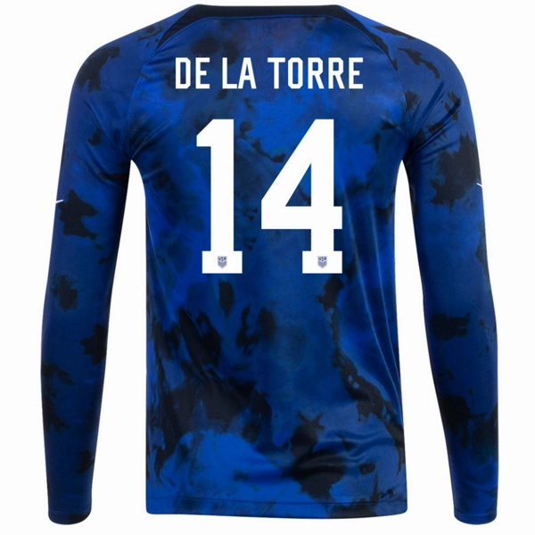Nike United States Luca De La Torre Long Sleeve Away Jersey 22/23 (Bright Blue/White) Breathable Jersey Material Raglan sleeves