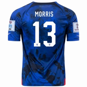 Nike United States Morris Away Jersey 22/23 w/ World Cup 2022 Patches (Bright Blue/White) Tagless Neckline