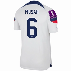 Thermal Conductive Yarn Nike United States Musah Authentic Match Home Jersey 22/23 w/ World Cup 2022 Patches (White/Loyal Blue)