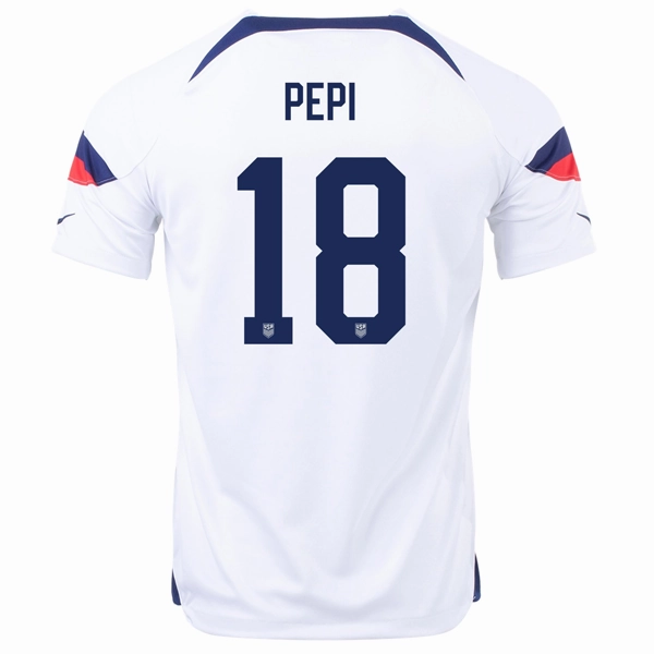 Slim Finish Microfiber Blend Nike United States Ricardo Pepi Home Jersey 22/23 (White/Loyal Blue)