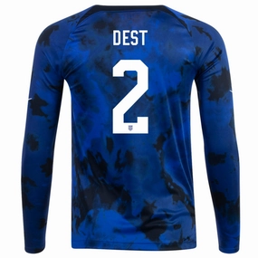 Anti Pill Finish Nike United States Sergino Dest Long Sleeve Away Jersey 22/23 (Bright Blue/White)