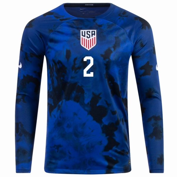 Nike United States Sergino Dest Long Sleeve Away Jersey 22/23 (Bright Blue/White) Soft Binding Edges Versatile Gear