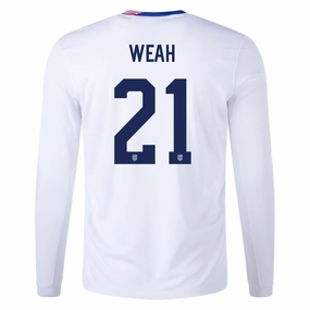 Nike United States Timothy Weah Long Sleeve Home Jersey 24/25 (White) Soft Inner Lining UV Protection