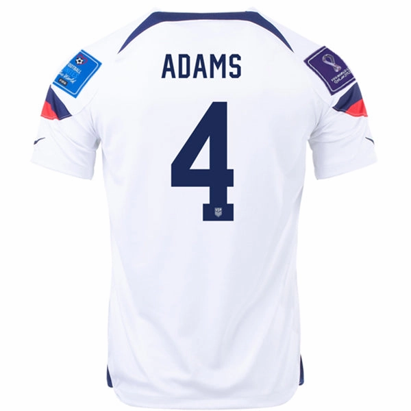 Nike United States Tyler Adams Home Jersey 22/23 w/ World Cup 2022 Patches (White/Loyal Blue) Breathable Gear
