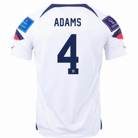 Durable Polyester Blend Nike United States Tyler Adams Home Jersey 22/23 w/ World Cup 2022 Patches (White/Loyal Blue)