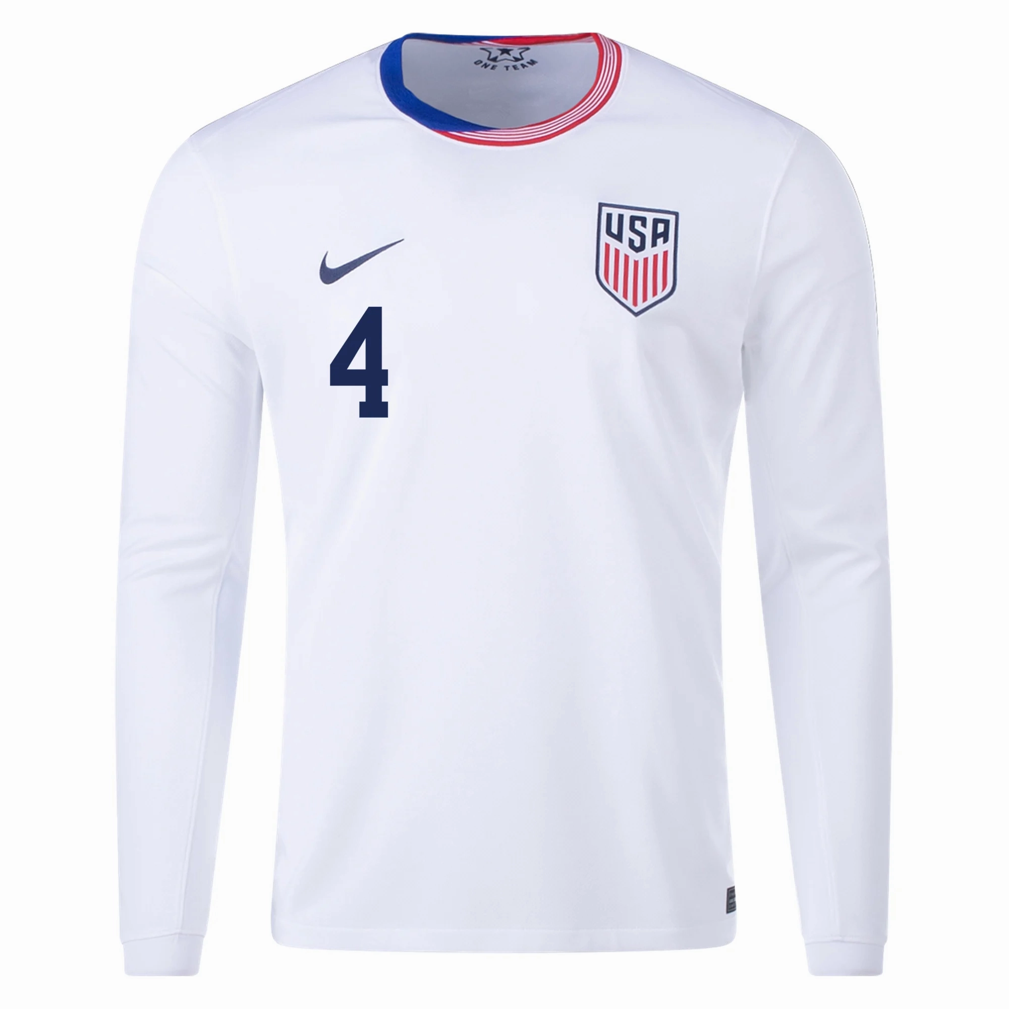 Nike United States Tyler Adams Long Sleeve Home Jersey 24/25 (White) Tagless Neckline Design