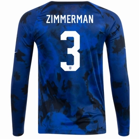 Nike United States Walker Zimmerman Long Sleeve Away Jersey 22/23 (Bright Blue/White) Moisture Lock Reservoir Heat Zone Fit