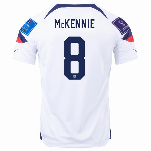 Game Ready Nike United States Weston Mckennie Home Jersey 22/23 w/ World Cup 2022 Patches (White/Loyal Blue)