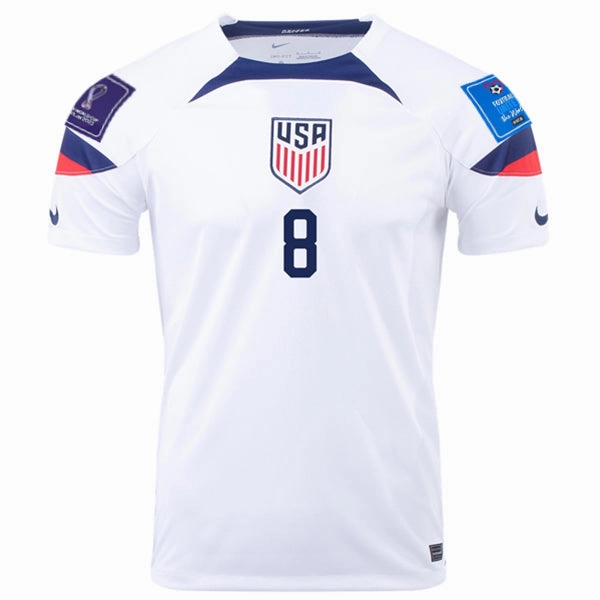 Nike United States Weston Mckennie Home Jersey 22/23 w/ World Cup 2022 Patches (White/Loyal Blue) Compact Storage Packability