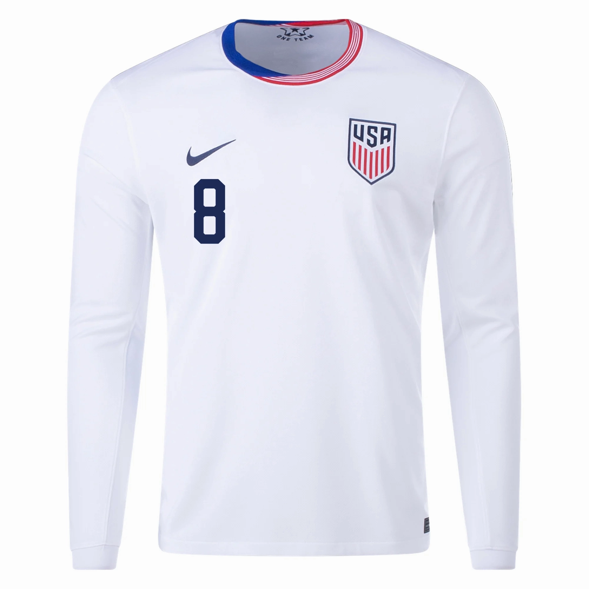 Nike United States Weston McKennie Long Sleeve Home Jersey 24/25 (White) Drop Tail Hem