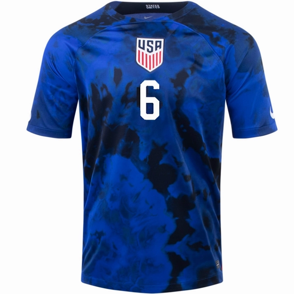 Comfort Stretch Fit Anti Pill Finish Nike United States Yunus Musah Away Jersey 22/23 (Bright Blue/White)