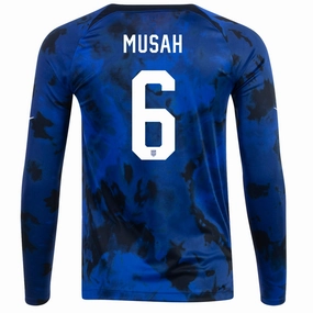 Nike United States Yunus Musah Long Sleeve Away Jersey 22/23 (Bright Blue/White) Training Apparel Team Vibe