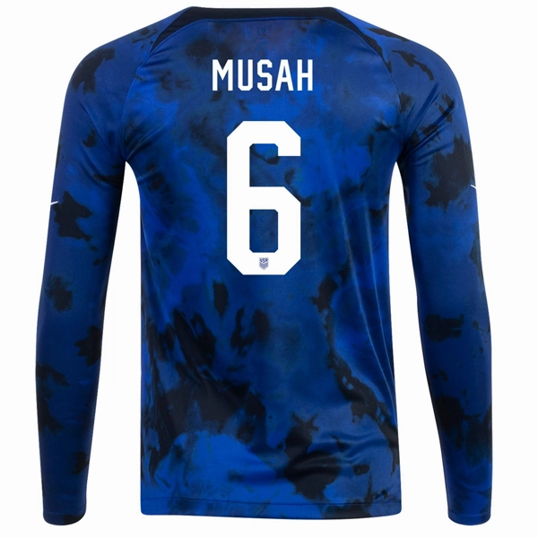 Nike United States Yunus Musah Long Sleeve Away Jersey 22/23 (Bright Blue/White) Training Apparel Team Vibe