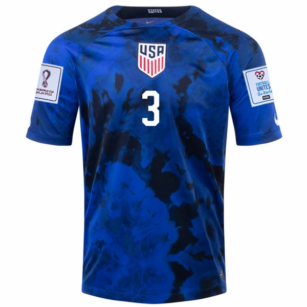 Flexible Neckline Nike United States Zimmerman Away Jersey 22/23 w/ World Cup 2022 Patches (Bright Blue/White)