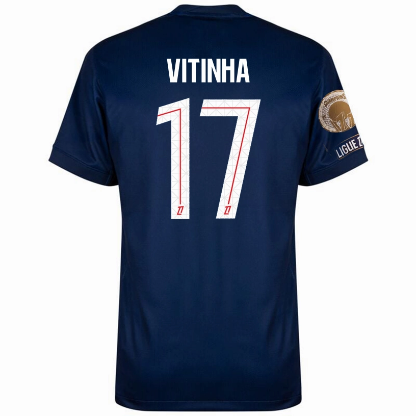 Fast Release Moisture Nike Vitinha Men's PSG Home Jersey 25/26 w/ Ligue 1 Patch   Champions Patch (Navy/Red/White)
