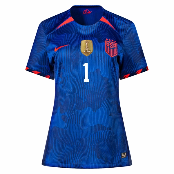 Ventilated Side Gussets Nike Womens United States Alyssa Naeher 4 Star Away Jersey 23/24 w/ 2019 World Cup Champion Patch (Hyper Royal/Loyal Blue)