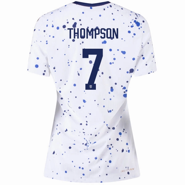 Sublimation Ready Fabric Abrasion Resistant Reinforcements Nike Womens United States Alyssa Thompson 4 Star Authentic Match Home Jersey 23/24 w/ 2019 World Cup Champions Patch (White/Loyal Blue)