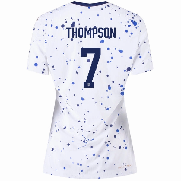 Non Restrictive Movement Nike Womens United States Alyssa Thompson 4 Star Authentic Match Home Jersey 23/24 w/ 2019 World Cup Champions Patch (White/Loyal Blue)