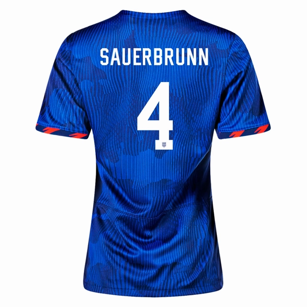 Odor Resistant Treatment Nike Womens United States Becky Sauerbrunn 4 Star Away Jersey 23/24 w/ 2019 World Cup Champion Patch (Hyper Royal/Loyal Blue)