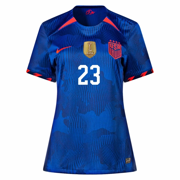 Tagless label Nike Womens United States Emily Fox 4 Star Away Jersey 23/24 w/ 2019 World Cup Champion Patch (Hyper Royal/Loyal Blue)