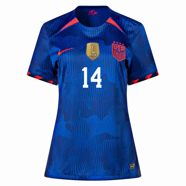 Nike Womens United States Emily Sonnett 4 Star Away Jersey 23/24 w/ 2019 World Cup Champion Patch (Hyper Royal/Loyal Blue) Under Layer
