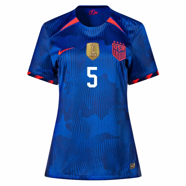 Non Restrictive Cut High Stretch Elastic Cuffs Nike Womens United States Kelley O'Hara 4 Star Away Jersey 23/24 w/ 2019 World Cup Champion Patch (Hyper Royal/Loyal Blue)