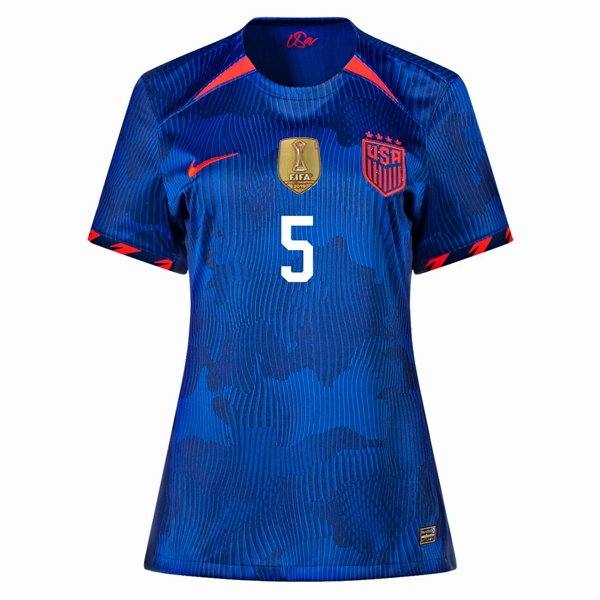 Fitted Layer Knit Grid Mesh Nike Womens United States Kelley O'Hara 4 Star Away Jersey 23/24 w/ 2019 World Cup Champion Patch (Hyper Royal/Loyal Blue)
