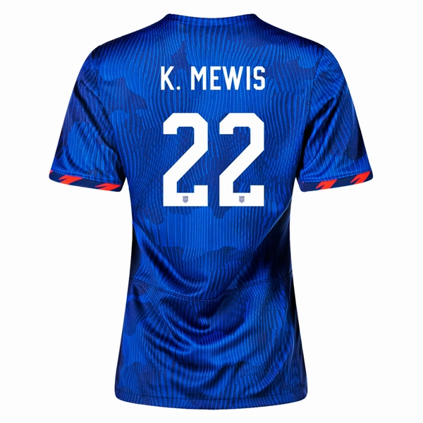 Reflective details Nike Womens United States Kristie Mewis 4 Star Away Jersey 23/24 w/ 2019 World Cup Champion Patch (Hyper Royal/Loyal Blue)
