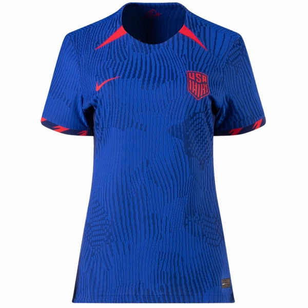 Nike Womens United States Match Authentic Away Jersey 23/24 (Hyper Royal/Speed Red) Abrasion Defensive Layer Stretch Lines