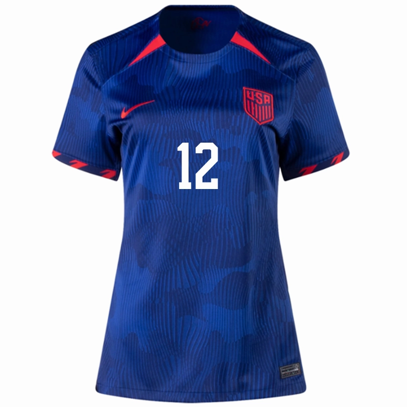 Nike Womens United States Miles Robinson Away Jersey 23/24 (Hyper Royal/Loyal Blue) Wrinkle Free Travel Fabric