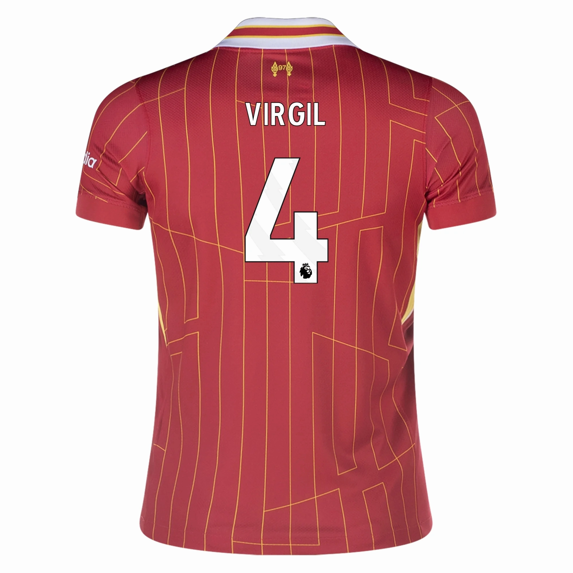 Nike Youth Liverpool Virgil Van Dijk Home Jersey 24/25 (Gym Red/Chrome Yellow) Flexible Yoke Design Elasticated Waistband Design