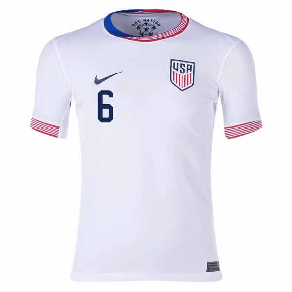 Nike Youth United States Yunus Musah Home Jersey 24/25 (White) Laser Cut Edge Finishing Comfort Stretch Fit