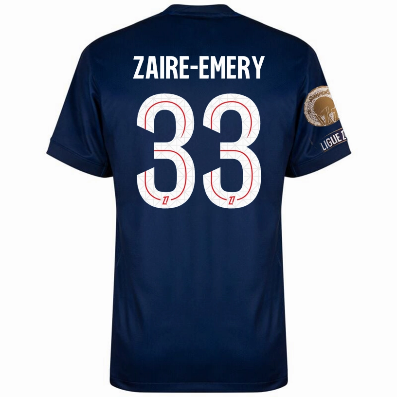 Nike Zaire-Emery Men's PSG Home Jersey 25/26 w/ Ligue 1 Patch   Champions Patch (Navy/Red/White) Wicking Channel Technology
