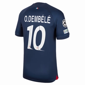 Nike Paris Saint-Germain Ousmane Demb??l?? Home Jersey w/ Champions League Patches 23/24 (Midnight Navy) All-day Performance Air Flow Tech