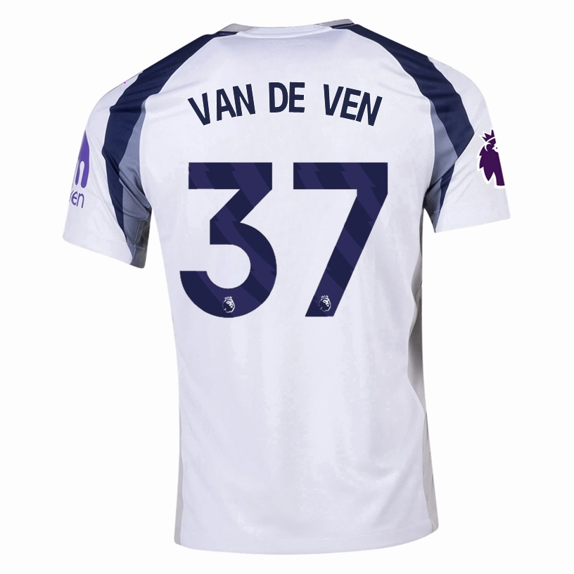Eco Friendly Material Nike Van de ven Tottenham Hotspurs Home Jersey w/ EPL   No Room For Racism Patch 25/26 (White/Iron/Binary Blue) (Copy)