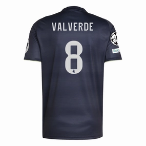 Sport Clip Compatible Outdoor Activewear adidas Valverde Real Madrid 25/26 Away Jersey w/ Champions League Patches (Legend Ink)