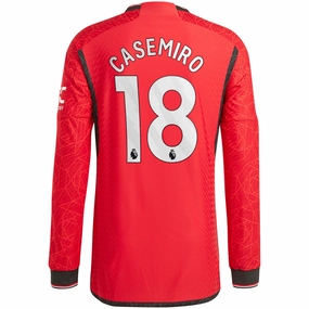 adidas Manchester United Authentic Casemiro Long Sleeve Home Jersey w/ EPL   No Room For Racism Patches 23/24 (Team College Red) Core Feel Motion Friendly