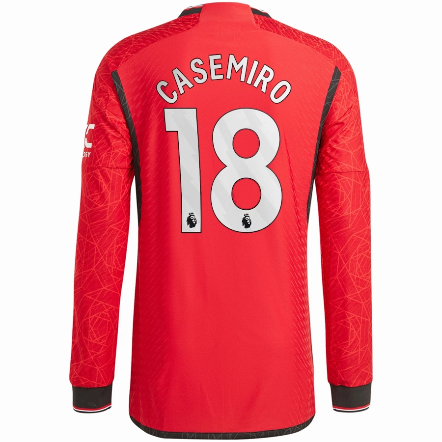 adidas Manchester United Authentic Casemiro Long Sleeve Home Jersey w/ EPL   No Room For Racism Patches 23/24 (Team College Red) Bold Form